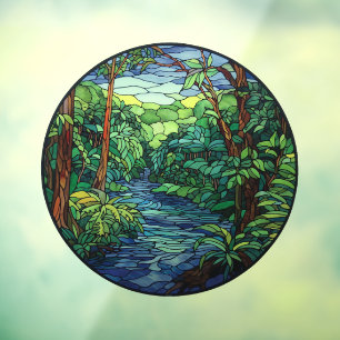 Stained Glass Jungle River Round Window Cling