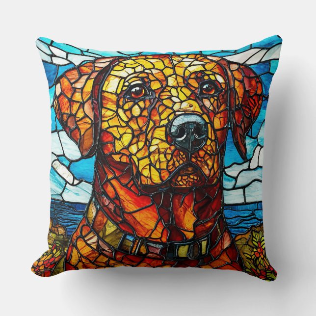 Stained glass labrador dog throw pillow (Front)