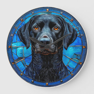 Stained glass labrador large clock