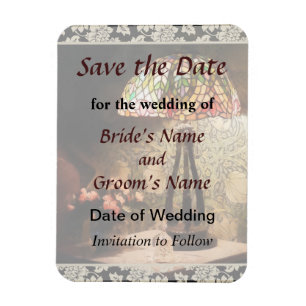 Stained Glass Lamp and Vase of Flowers Save Date Magnet