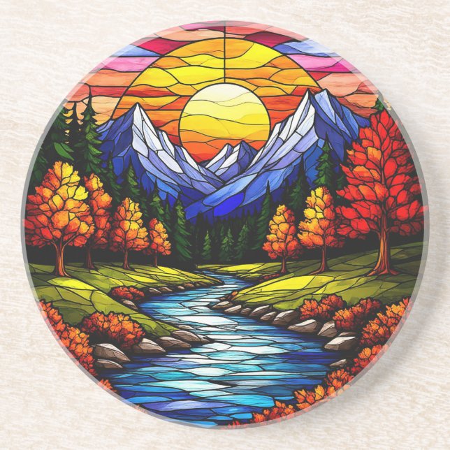 Stained Glass Landscape Coaster (Front)
