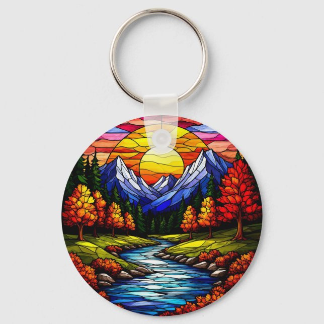Stained Glass Landscape Keychain (Front)