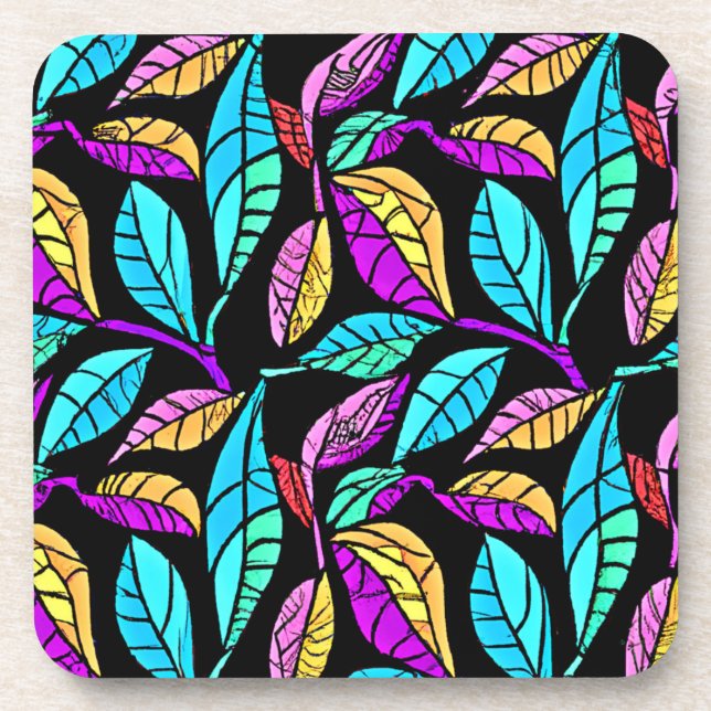 Stained Glass Leaves Design Coaster (Front)
