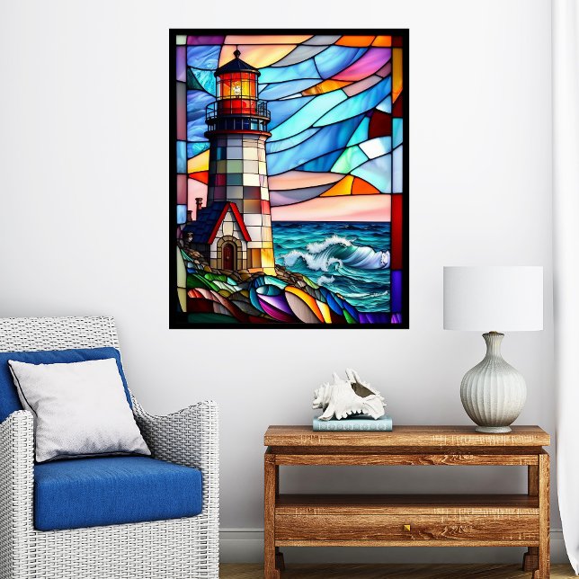 Stained Glass Lighthouse at Sunset Poster (Creator Uploaded)