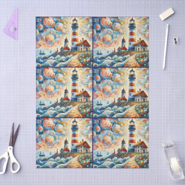 Stained Glass Lighthouse Decoupage  Tissue Paper (Craft)