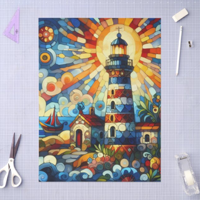 Stained-Glass Lighthouse Nautical Decoupage  Tissue Paper (Craft)