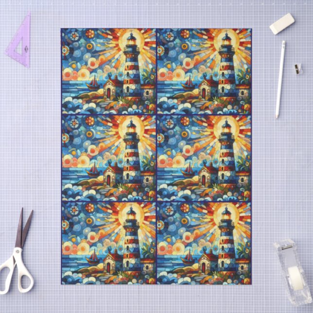 Stained-Glass Lighthouse Nautical Decoupage  Tissue Paper (Craft)