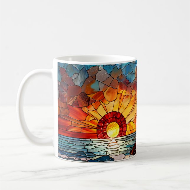 Stained Glass Lighthouse Sunrise Coffee Mug (Left)