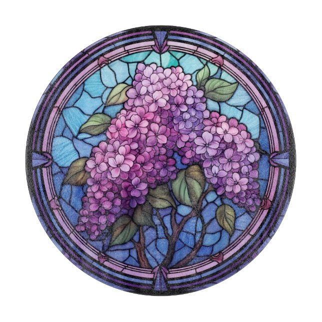 Stained Glass Lilac Blossoms Cutting Board (Front)