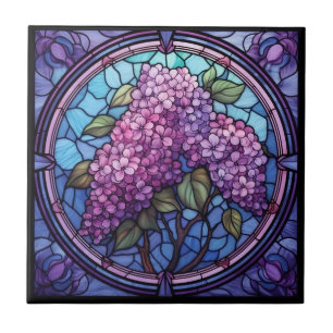 Stained Glass Lilac Blossoms Tile