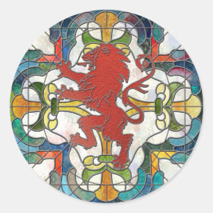 Stained Glass Lion Crest Classic Round Sticker