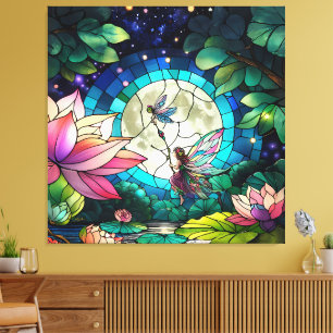 Stained Glass Little Fairy With Dragonfly Canvas Print