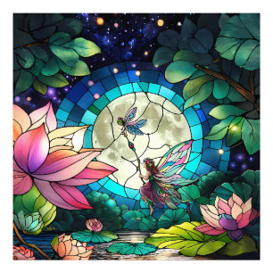 Stained Glass Little Fairy With Dragonfly Photo Print