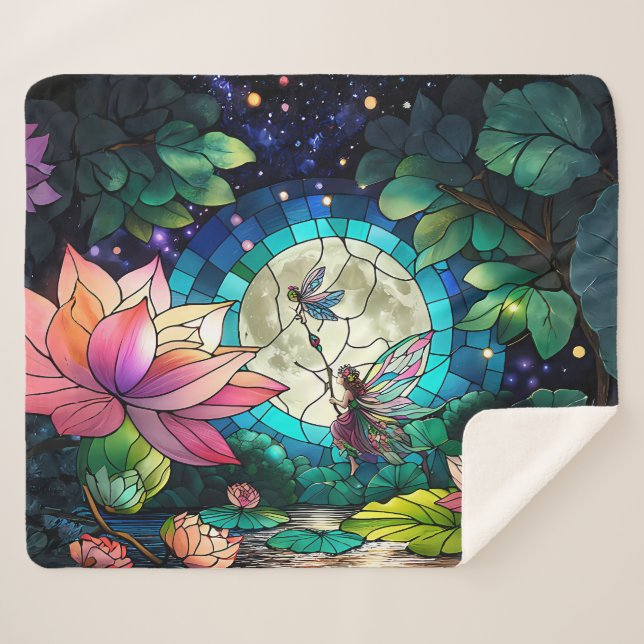 Stained Glass Little Fairy With Dragonfly Sherpa Blanket (Front (Horizontal))