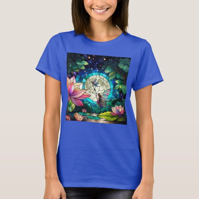 Stained Glass Little Fairy With Dragonfly T-Shirt (Front)