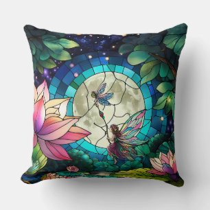 Stained Glass Little Fairy With Dragonfly Throw Pillow