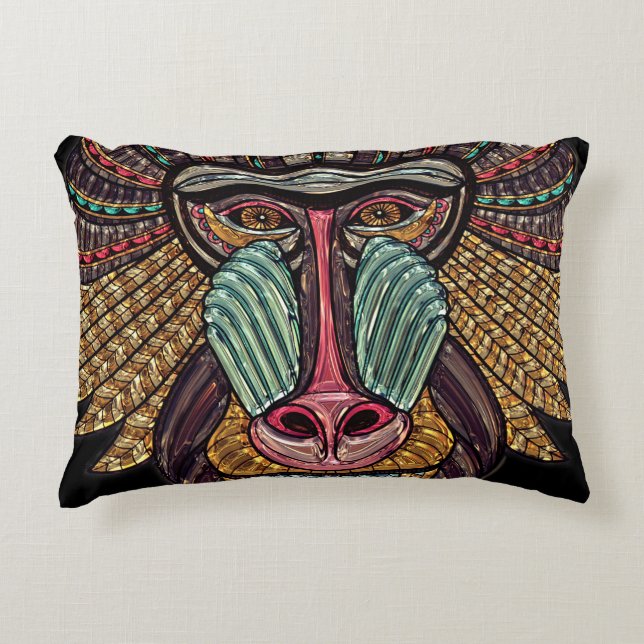 Stained glass look baboon animal african art accent pillow (Front)