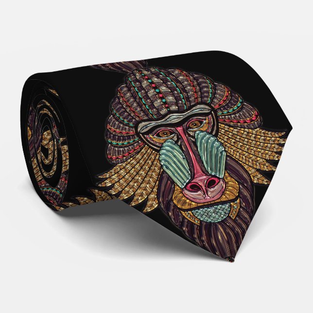 Stained glass look baboon animal african art tie (Rolled)