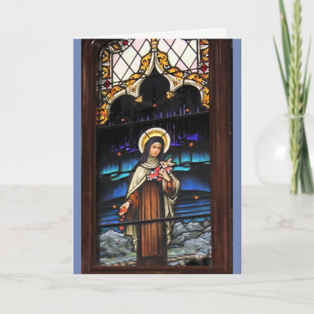 Stained Glass look Catholic Saint Therese Card (Front)
