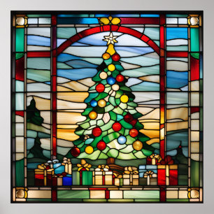 Stained Glass Look Christmas Tree Downloadable Poster