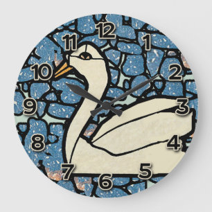 Stained Glass Look Clock with Swan