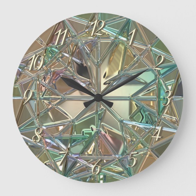 Stained glass look colourful abstract large clock (Front)