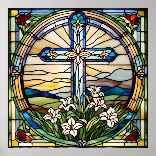 Stained Glass Look Easter Cross DownloadDesign Poster (Front)