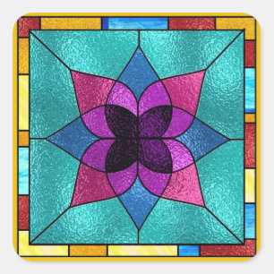 Stained Glass Look Flower Square Sticker