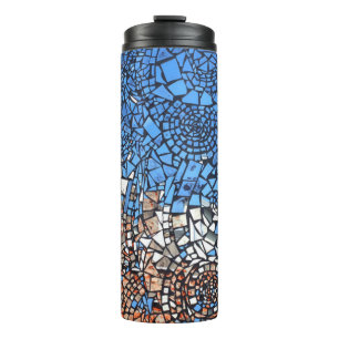 Stained Glass look mosaic abstract blue brown Thermal Tumbler