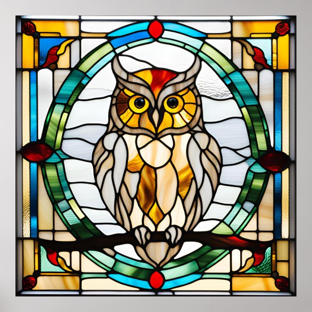 Stained Glass Look Owl Design Poster (Front)