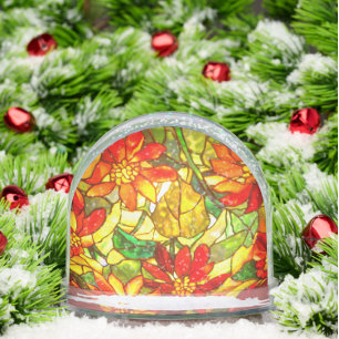 Stained glass look poinsettia flower vintage  snowglobe
