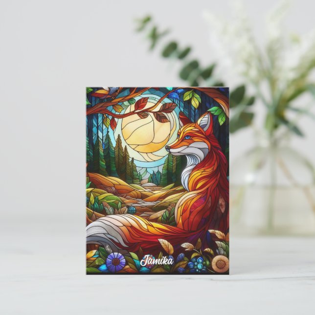 Stained Glass Look Red Fox Postcard (Standing Front)