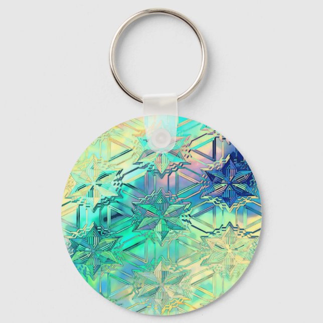 Stained glass look snowflake colorful cute keychain (Front)