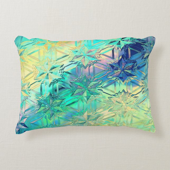 Stained glass look snowflake pastel colourful cute accent pillow (Front)