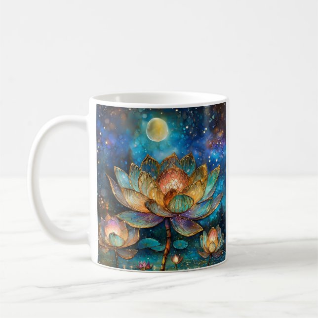 Stained Glass Lotus Blossoms in the Moonlight Coffee Mug (Left)