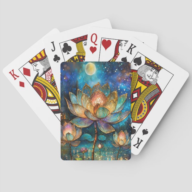 Stained Glass Lotus Blossoms in the Moonlight Playing Cards (Back)