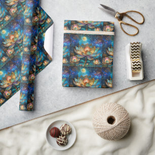 Stained Glass Lotus Blossoms in the Moonlight Wrapping Paper