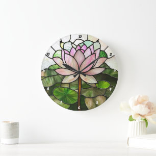 Stained Glass Lotus Flower Large Clock
