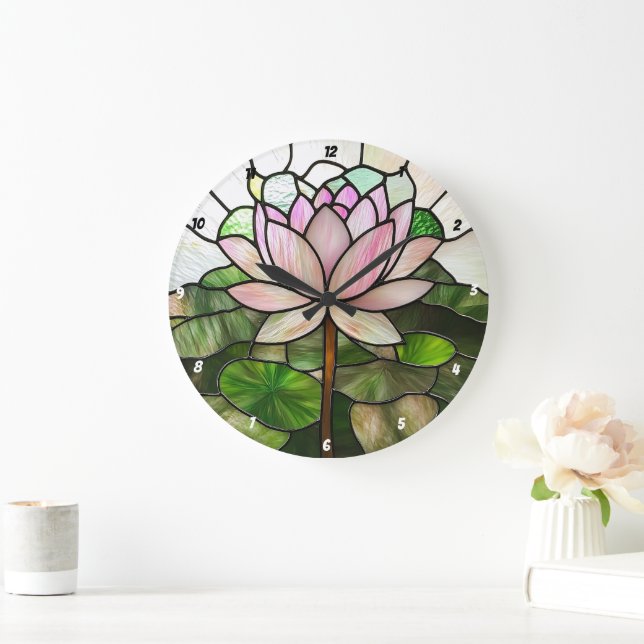 Stained Glass Lotus Flower  Large Clock (Home)