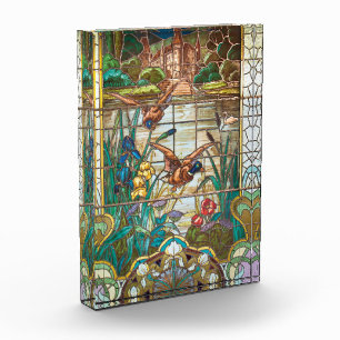 Stained glass mallard ducks photo block