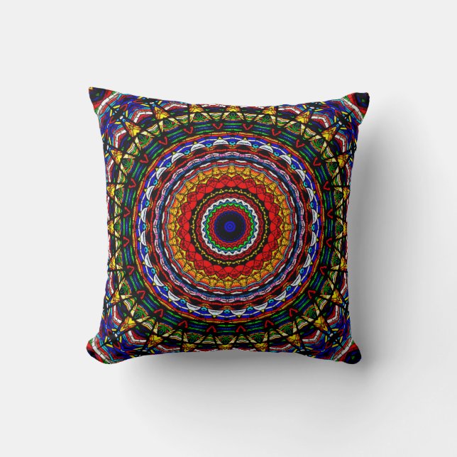Stained Glass Mandala Throw Pillow (Front)
