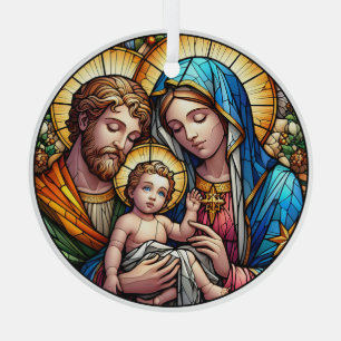 Stained Glass Mary, Joseph and Jesus Glass Ornament