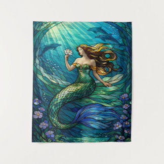 Stained Glass Mermaid Tapestry