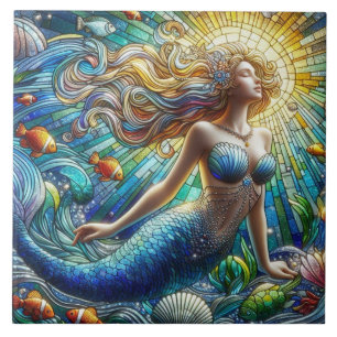 Stained Glass Mermaid Tile