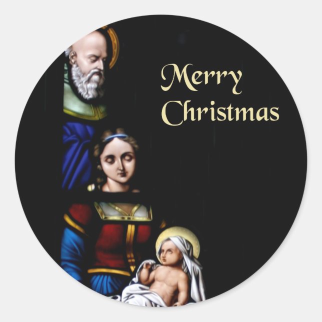 Stained Glass Merry Christmas Classic Round Sticker (Front)