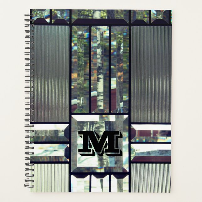 Stained glass metal look silver modern black planner (Front)