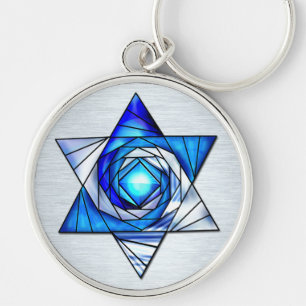 Stained Glass Mogen David Keychain