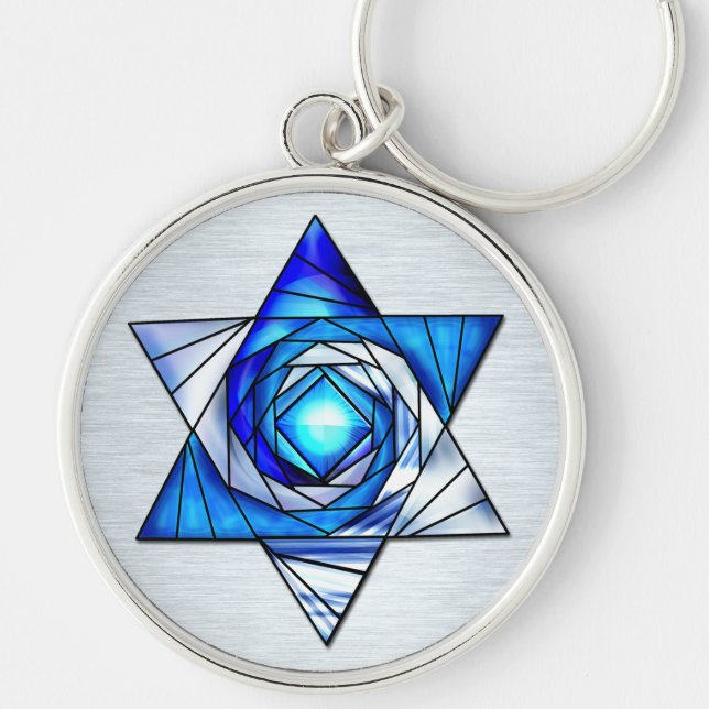 Stained Glass Mogen David Keychain (Front)