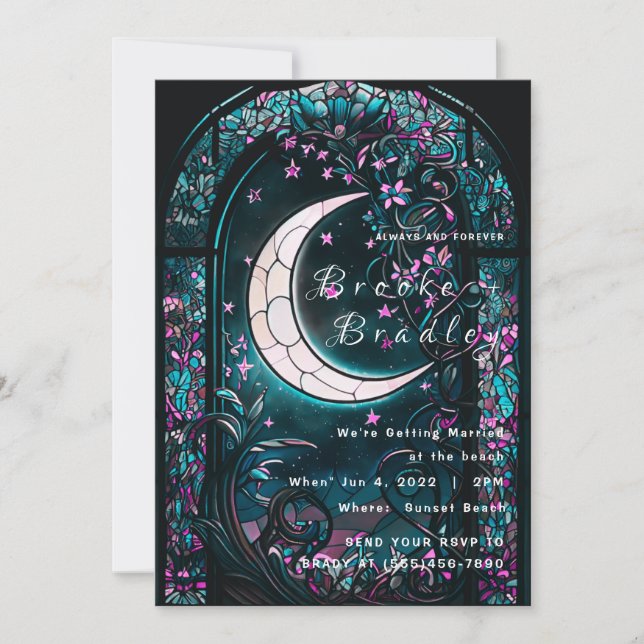 Stained‑Glass Moon Wedding Invitation (Front)