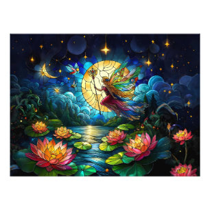 Stained Glass Moonlight Flight Fairy  Photo Print